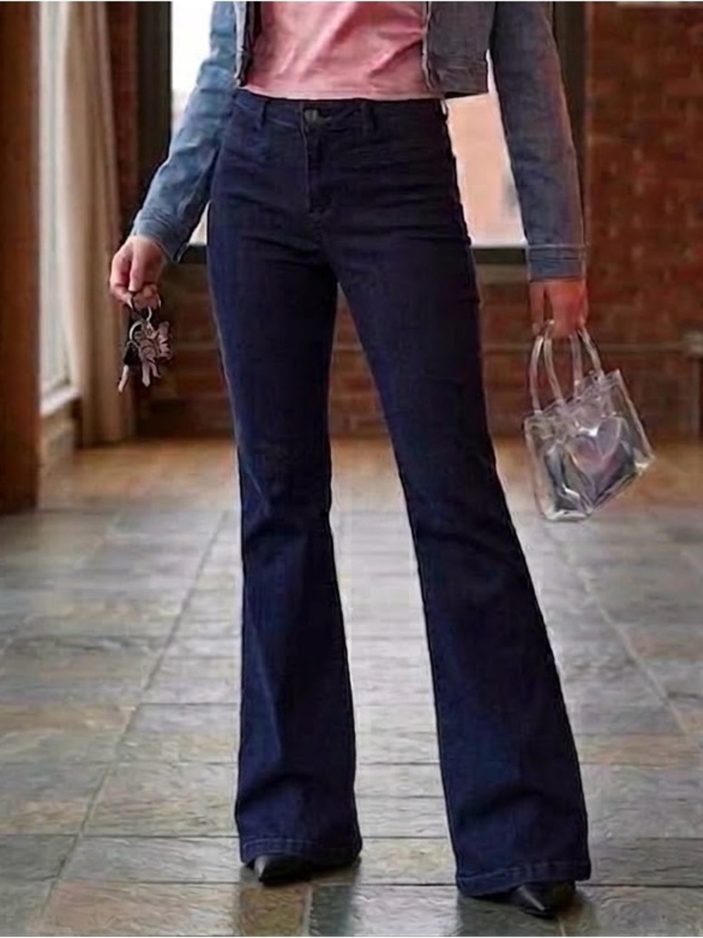 LIVERPOOL High-Waist Wide Leg Flare Jeans (Dark Wash Denim)